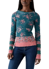 Free People Womens  We The Free Easy Does It Printed Long Sleeve T-Shirt