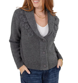 Democracy Womens Long Sleeve Shawl Collar Button Down Embroidered Sweater Cardigan