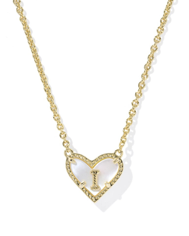 Kendra Scott Heart Letter I Gold Ivory Mother of Pearl Short Pendant Necklace