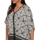 Ruby Road Womens Geo Border Print Crepe Short Sleeve T-Shirt