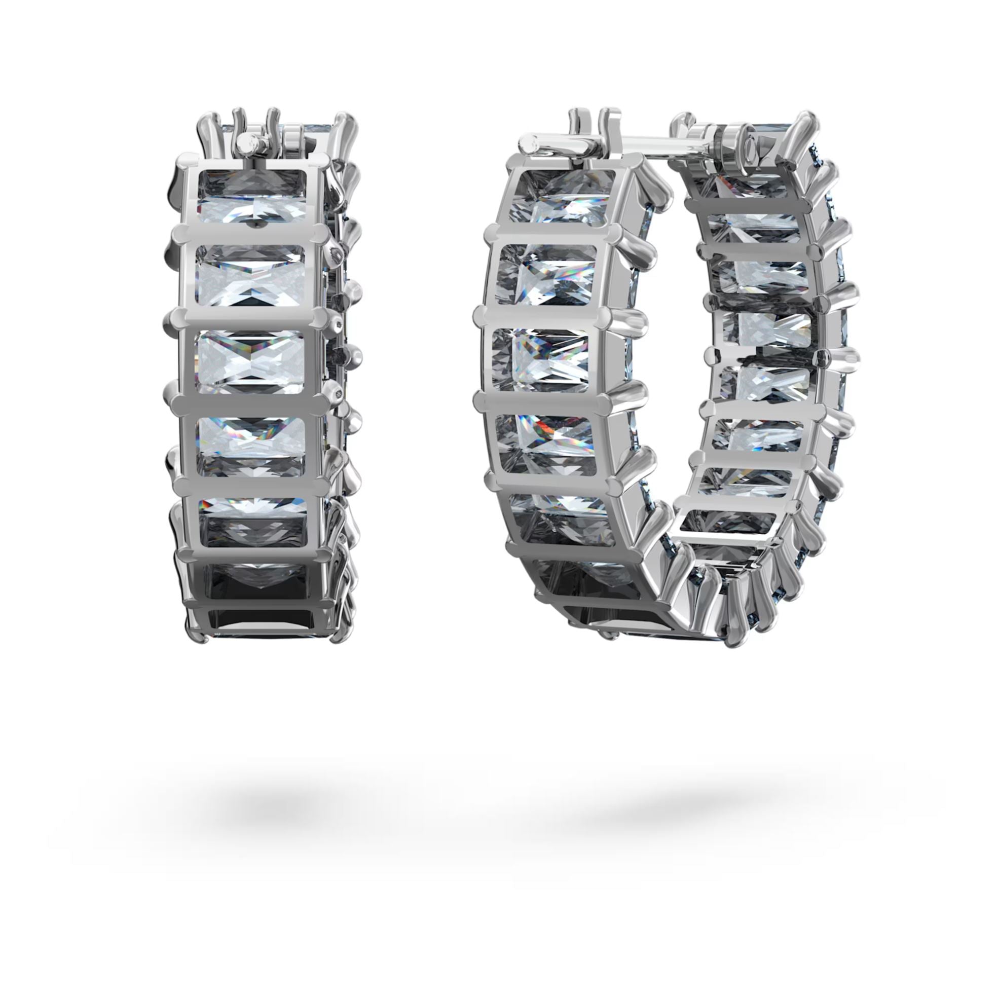 Swarovski Matrix Hoop Earrings - Baguette cut, Gray, Ruthenium plated