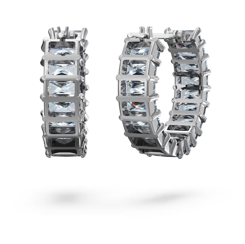 Swarovski Matrix Hoop Earrings - Baguette cut, Gray, Ruthenium plated