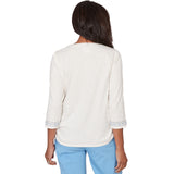 Ruby Rd. Womens Medallion Embroidered Ruched Henley Top