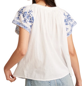 Lucky Brands Womens Floral Short Sleeve Peasant Top