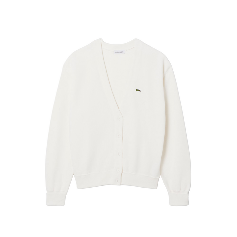Lacoste Womens V-Neck Moss Stitch Cotton Cardigan