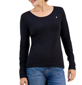 Nautica Womens Cotton Scoop-Neck Long-Sleeve T-shirt