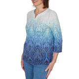 Alfred Dunner Womens Ombre Medallion Knit Top