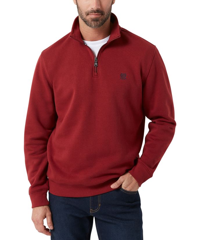 Chaps Mens Everday Cotton Fleece Lines Quarter Zip Sweater
