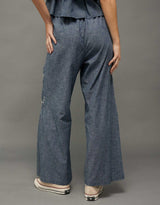 American Eagle Womens AE Stretch High-Waisted Embroidered Wide-Leg Pants
