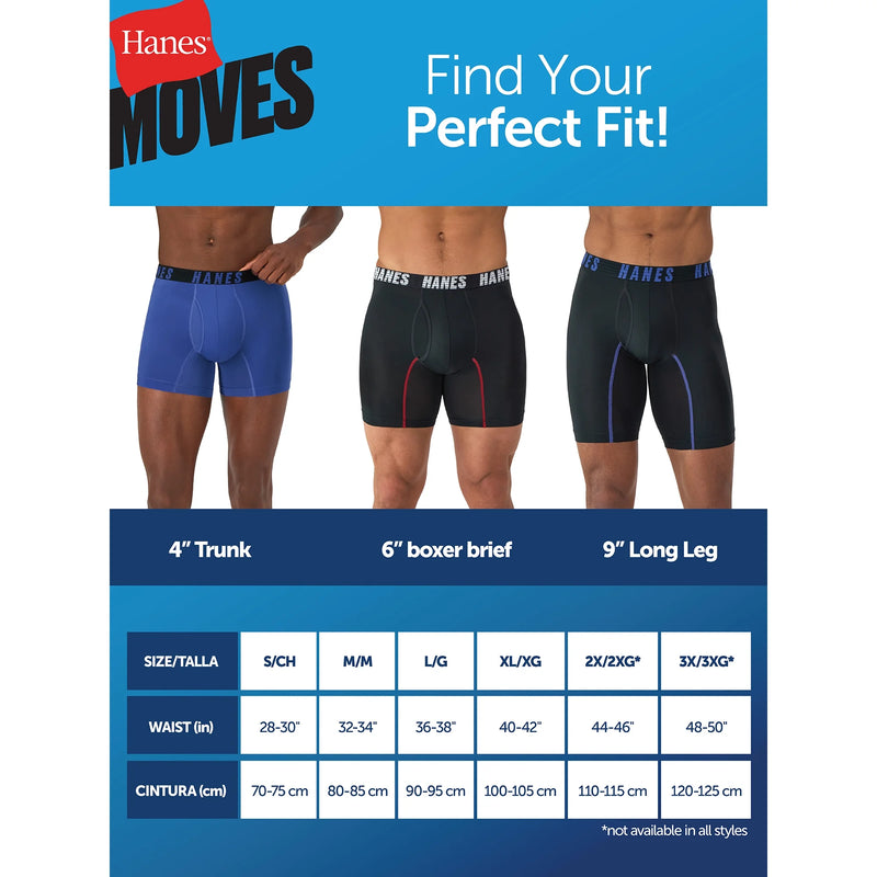 Hanes Mens Elastic Waistband Anti-Chafe Underpants - 3 pk