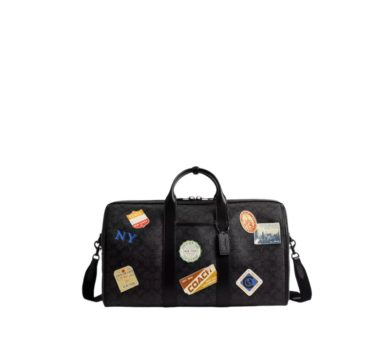 Coach Signature Canvas Gotham 45 Duffle Bag with Patches