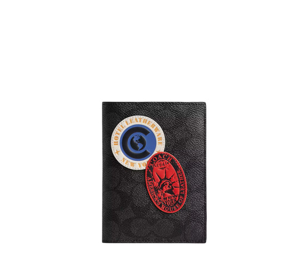 Coach Signature Canvas Passport Case With Patches