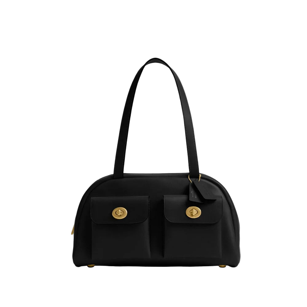 バッグ COACH handbag leather BLACK GOLD Coach Shoulder Bag: Croc-Embossed Leather
