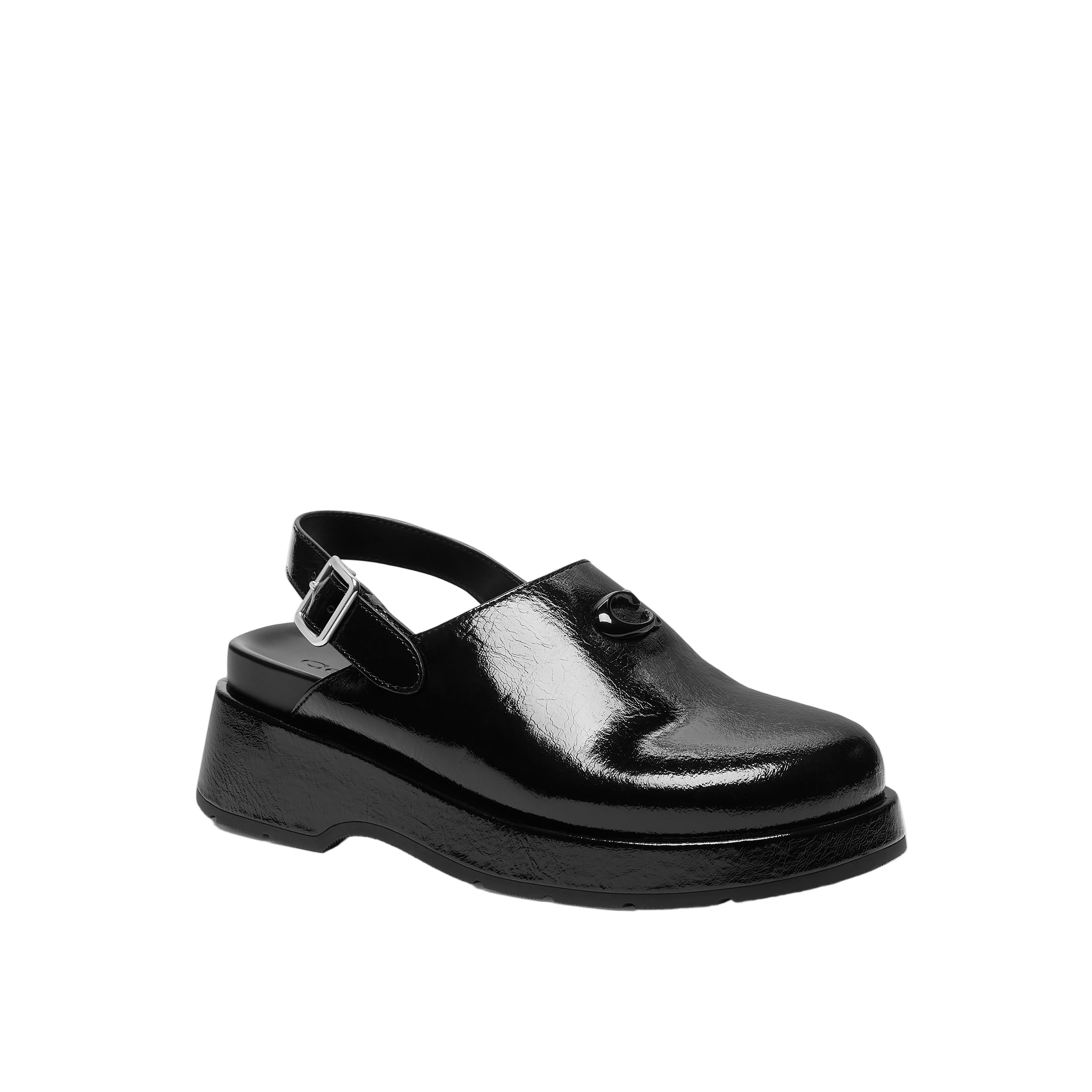 Coach Womens Sculpted C Glazed Leather Slingback Platform Clogs