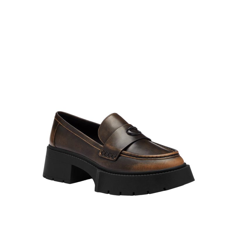 COACH Womens Leah Loved Leather Platform Loafer