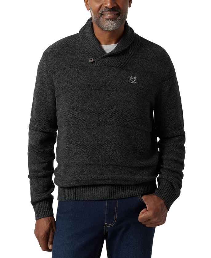 Chaps Mens Textured Twist Basket Twist Collar Pullover Sweater