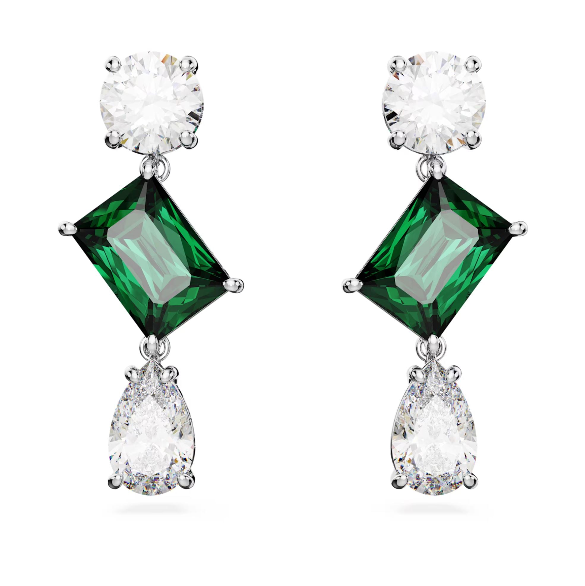 Swarovski Mesmera Drop Earrings - Mixed cuts, Green, Rhodium plated
