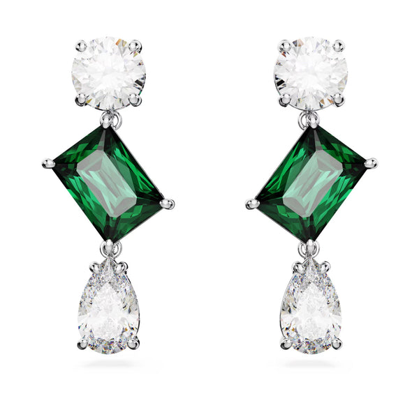 Swarovski Mesmera Drop Earrings - Mixed cuts, Green, Rhodium plated