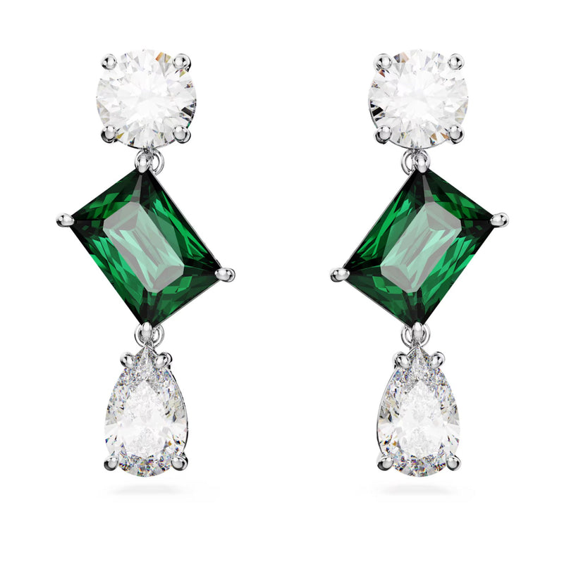 Swarovski Mesmera Drop Earrings - Mixed cuts, Green, Rhodium plated