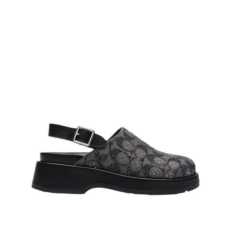 Coach Womens Crystal Signature Jacquard Sculpted C Platform Clogs