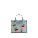 COACH Embroidered Cherry Denim Cargo 20 Tote Handbag