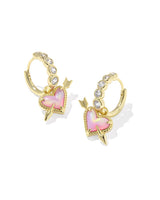 Kendra Scott Pink Opalescent Ari Heart Arrow Huggie Earrings - Gold Plated
