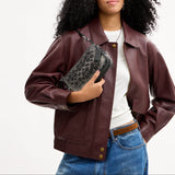 COACH Distressed Denim Crystal Signature Plaza Shoulder Handbag