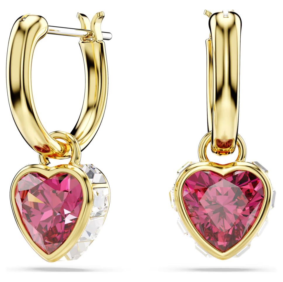 Swarovski Chroma Drop Earrings - Heart, Red, Gold-Tone Plated