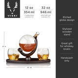 Viski Globe Decanter & Whiskey Tumbler Set - 3 pk