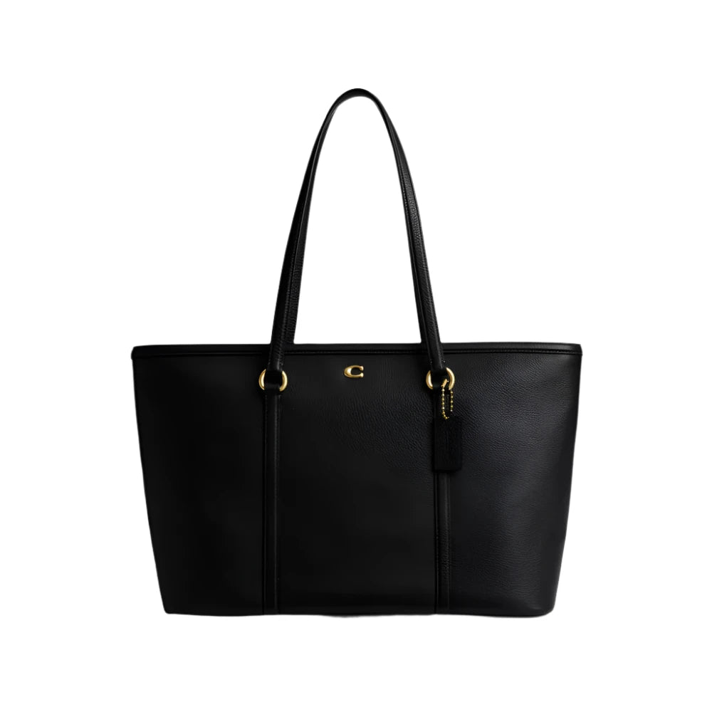 Coach black leather handbag sales