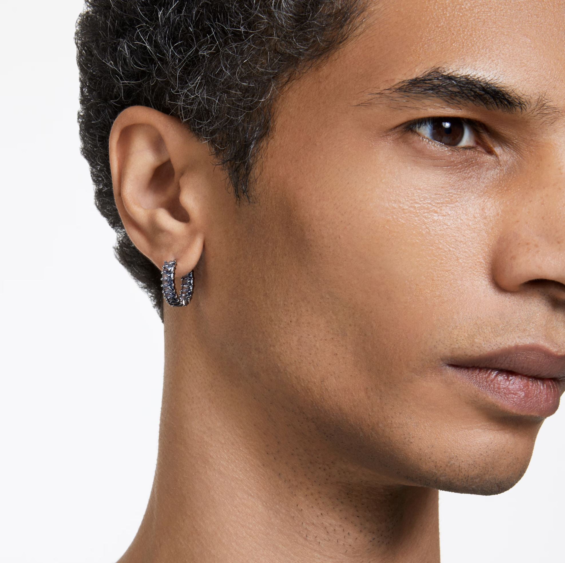 Swarovski Matrix Hoop Earrings - Baguette cut, Gray, Ruthenium plated