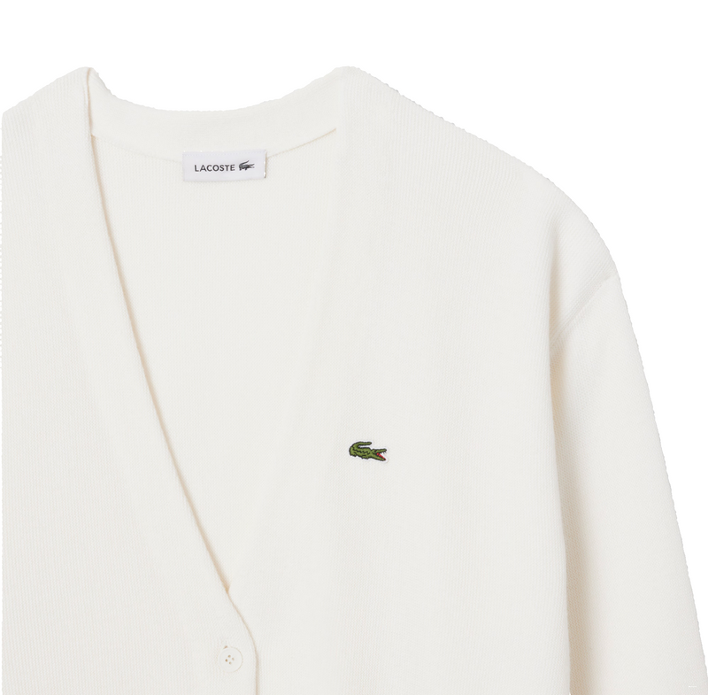 Lacoste Womens V-Neck Moss Stitch Cotton Cardigan