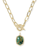 Kendra Scott Daphne Gold Link and Chain Necklace - Veined Green Malachite