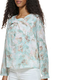 Calvin Klein Womens Printed Chiffon Long Sleeve Blouse
