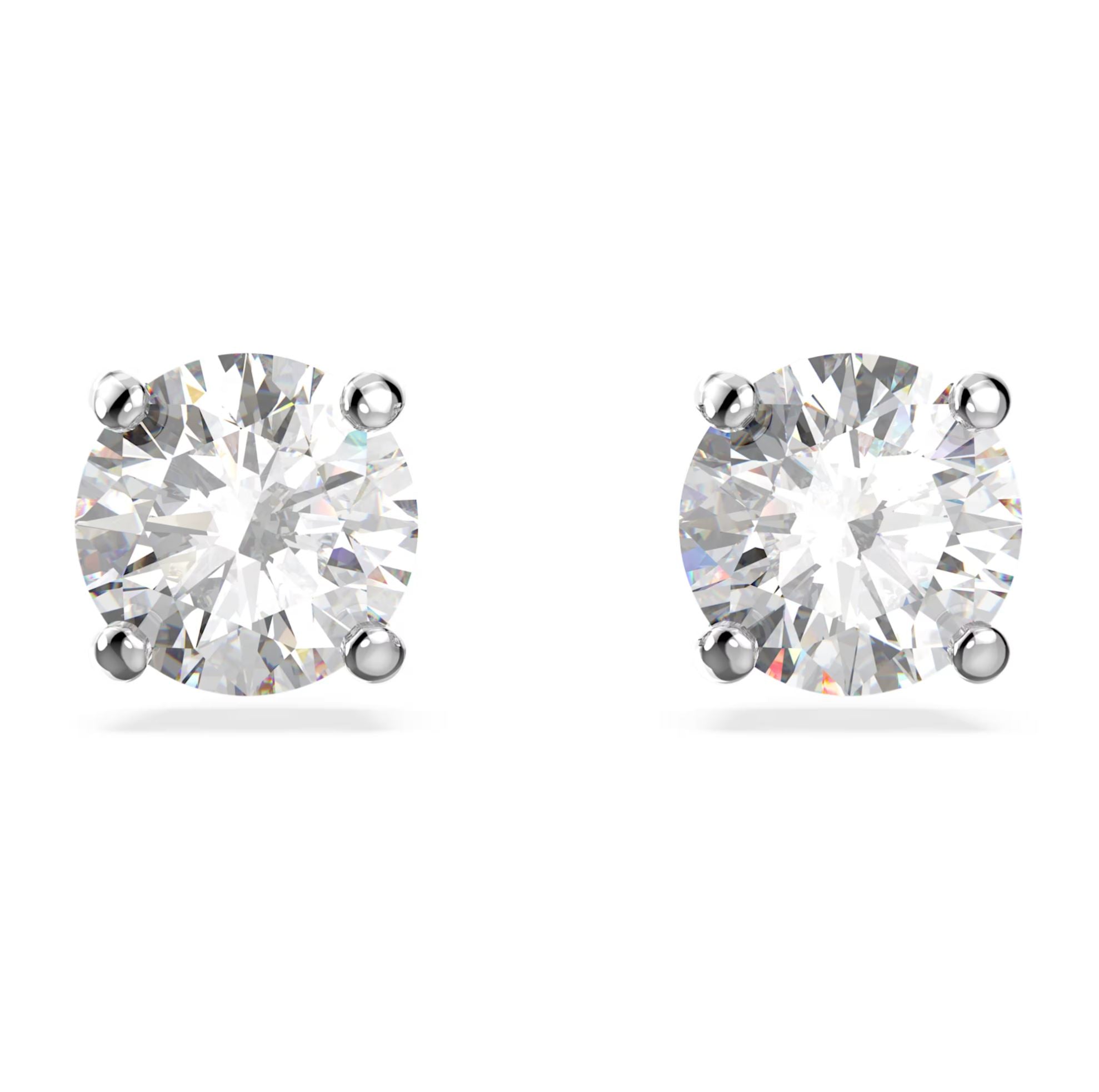 Swarovski Stilla Attract Stud Earrings - Round cut, White, Rhodium plated