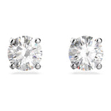 Swarovski Stilla Attract Stud Earrings - Round cut, White, Rhodium plated