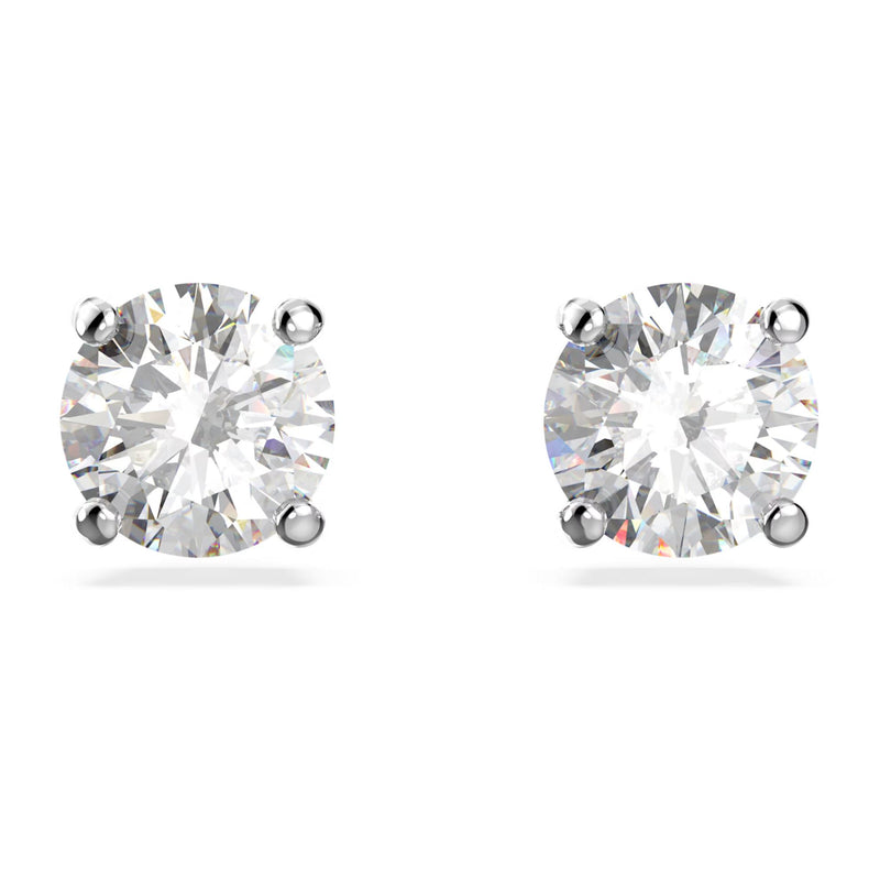 Swarovski Stilla Attract Stud Earrings - Round cut, White, Rhodium plated