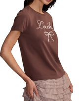 Lucky Brand Womens Lucky Bow Seed Beads Classic Crewneck T-Shirt