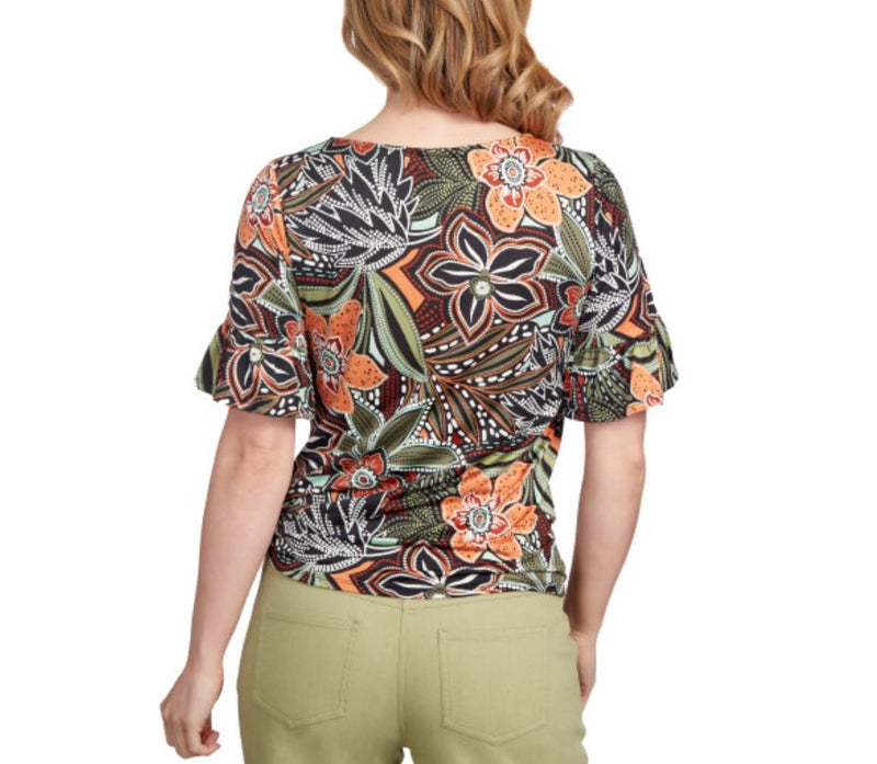 Ruby Rd. Womens Scoop Neck Puff Tie Top