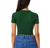 Lacoste Womens Slim Fit Ribbed Cotton Short Sleeve T-Shirt