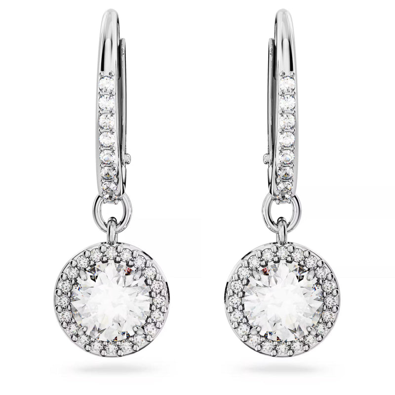 Swarovski Constella Drop Earrings - Round cut, Pavé, White, Rhodium plated