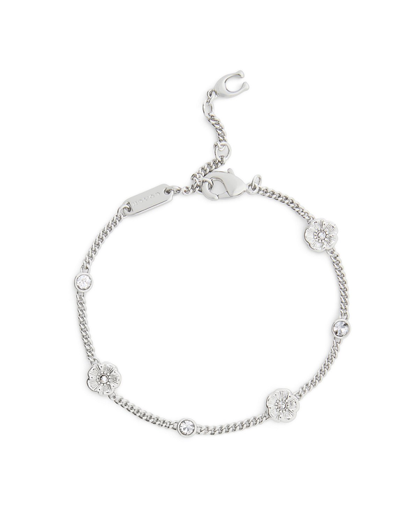 COACH Silver Tea Rose Station Linear Bracelet