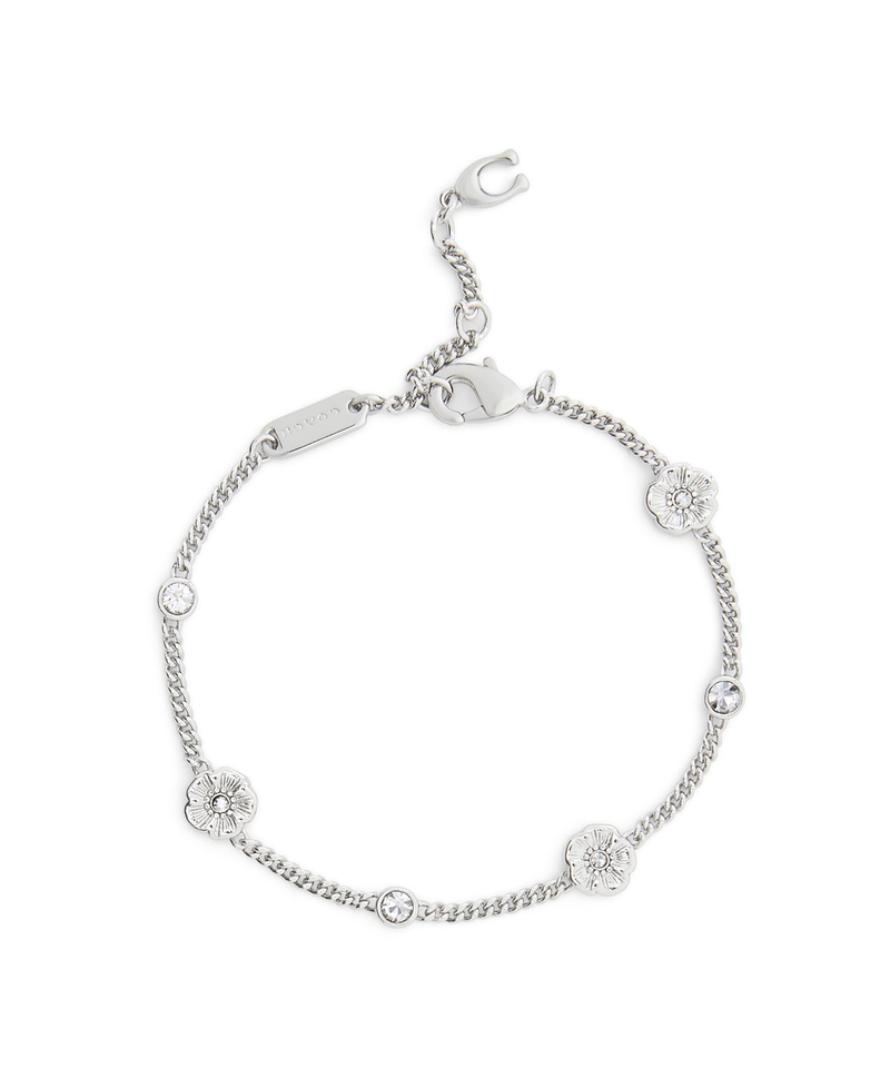 COACH Silver Tea Rose Station Linear Bracelet