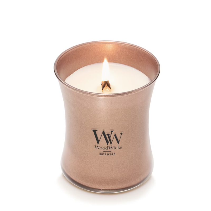 WoodWick Medium Hourglass Precious Metals Candle - Rosa D'Oro