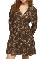 Lucky Brand Womens Long Sleeve Smocked Wasit Mini Dress