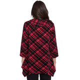 Ruby Rd. Womens Plaid Chenille Ribbed Knit Split Cowl 3/4 Sleeve Top