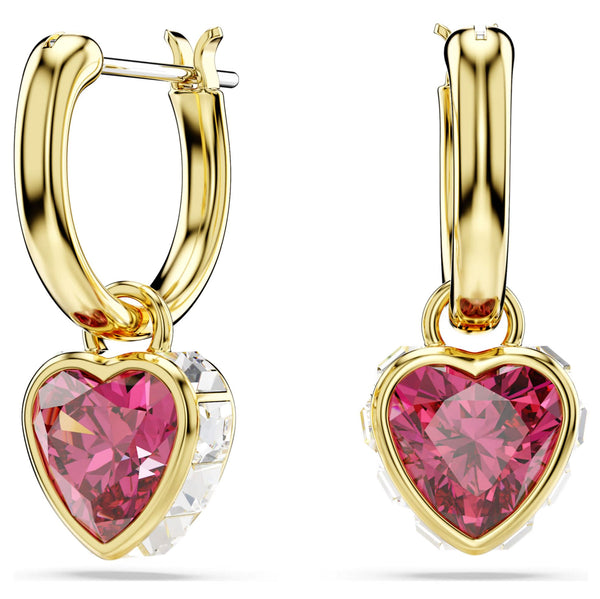 Swarovski Chroma Drop Earrings - Heart, Red, Gold-tone plated