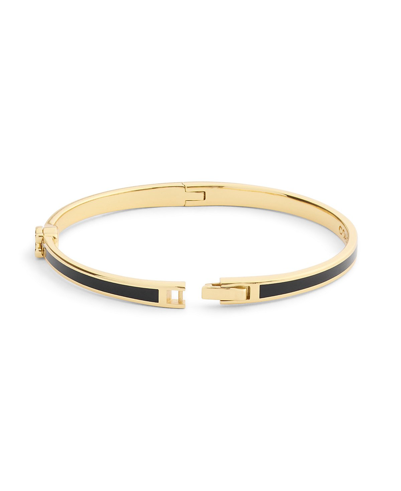 COACH Black Enamel Gold C Hinged Bangle Bracelet