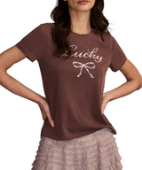 Lucky Brand Womens Lucky Bow Seed Beads Classic Crewneck T-Shirt