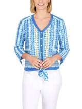 Ruby Rd. Womens Ikat Front Tie Top